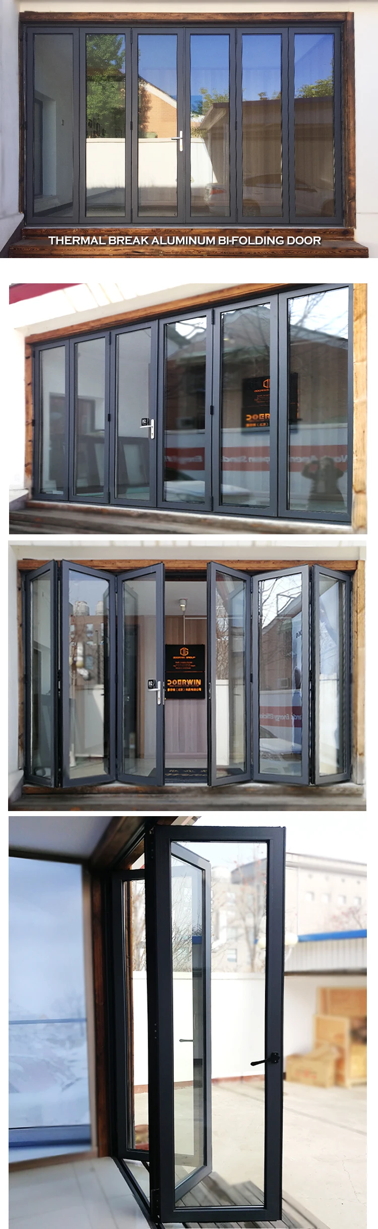 Heat Insulation Soundproof Aluminum patio/balcony double glass exterior accordion folding sliding doors