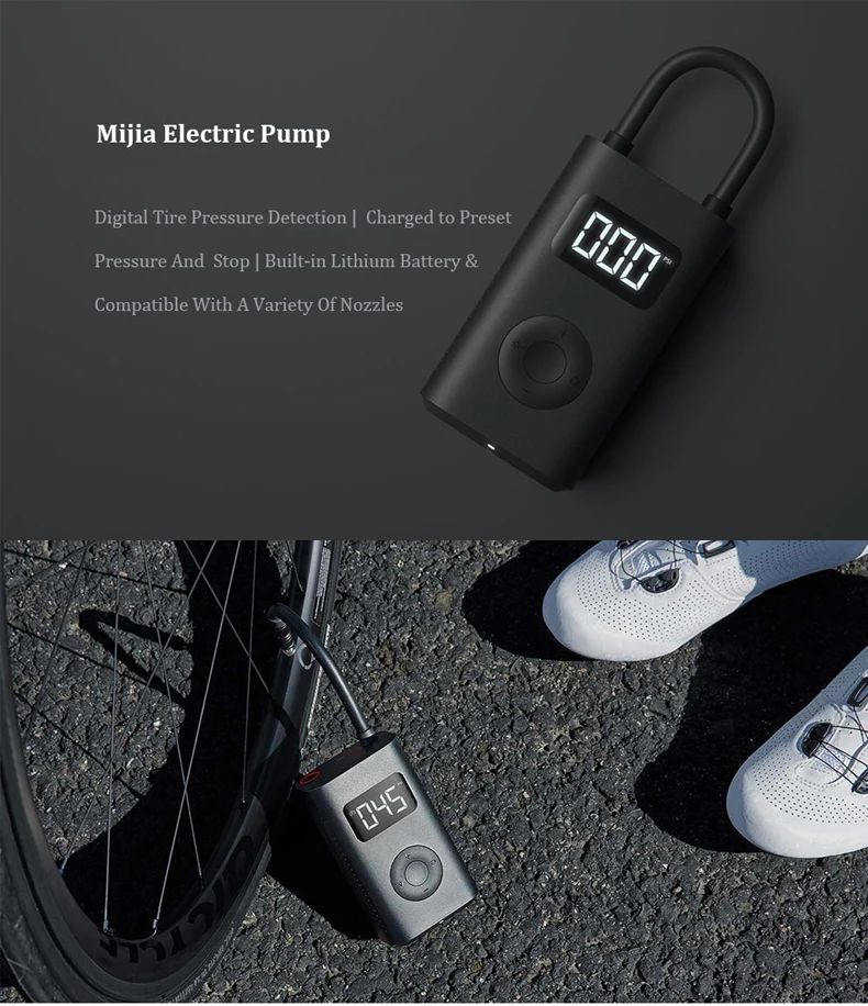 Xiaomi Mijia Digital Portable Tire Pressure Detection Inflator Pump For Bike Car 
