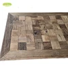 Vintage solid wood dining table for restaurant / aged elm Parquet rustic dining table
