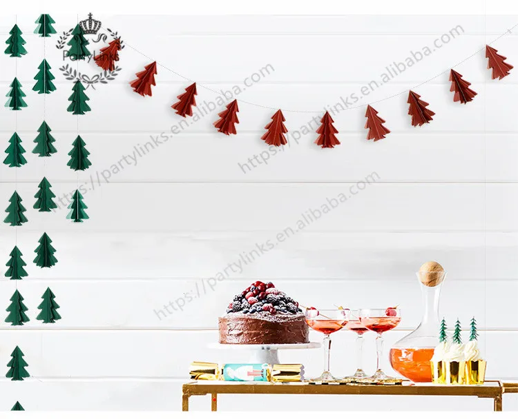 Paper Christmas Tree Hanging Garland Flag Xmas Banner For Christmas Decors X3O7 