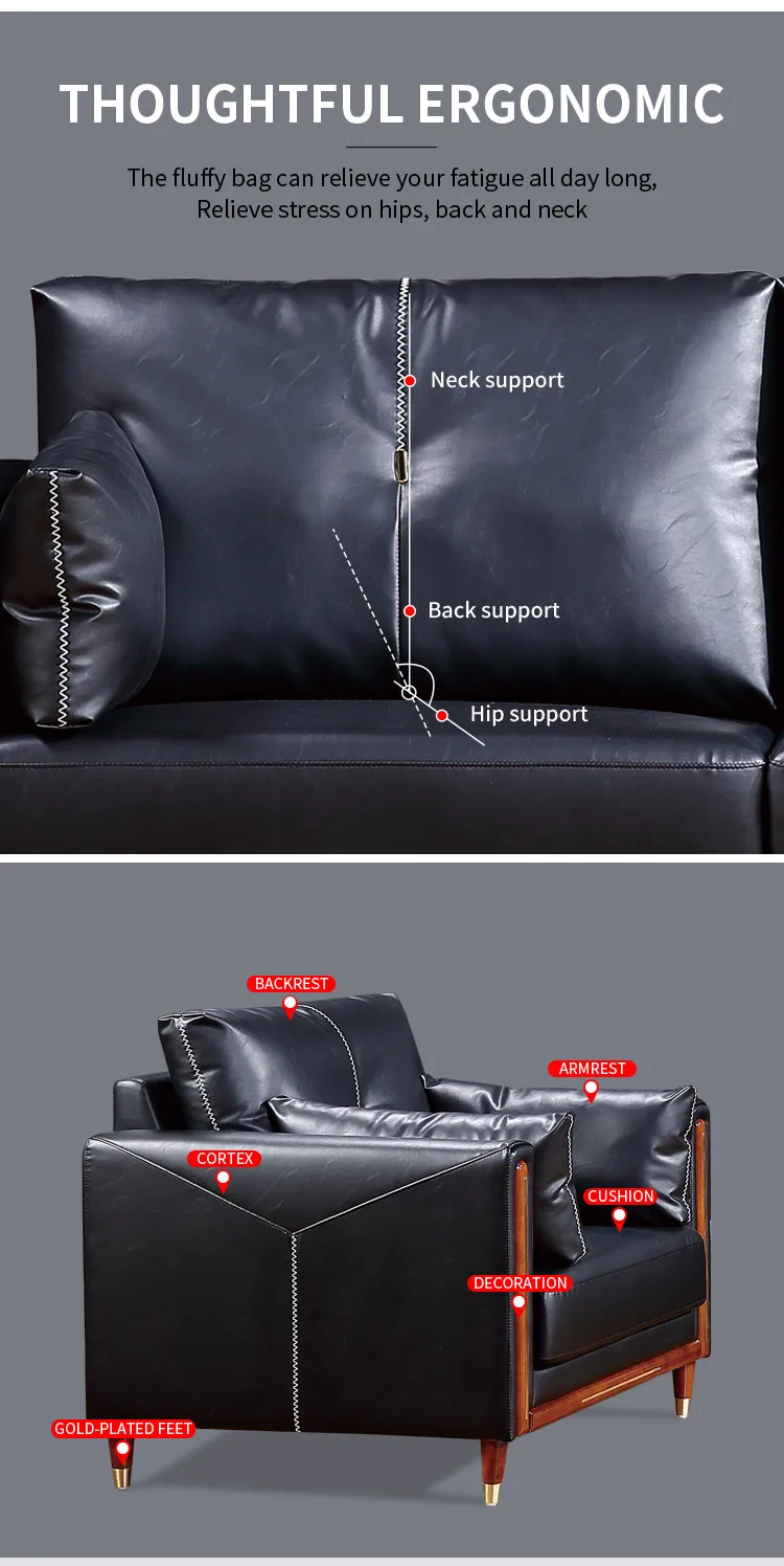 Pengpai Leather Sofas Settee 3 Seater Modern Sofa Set