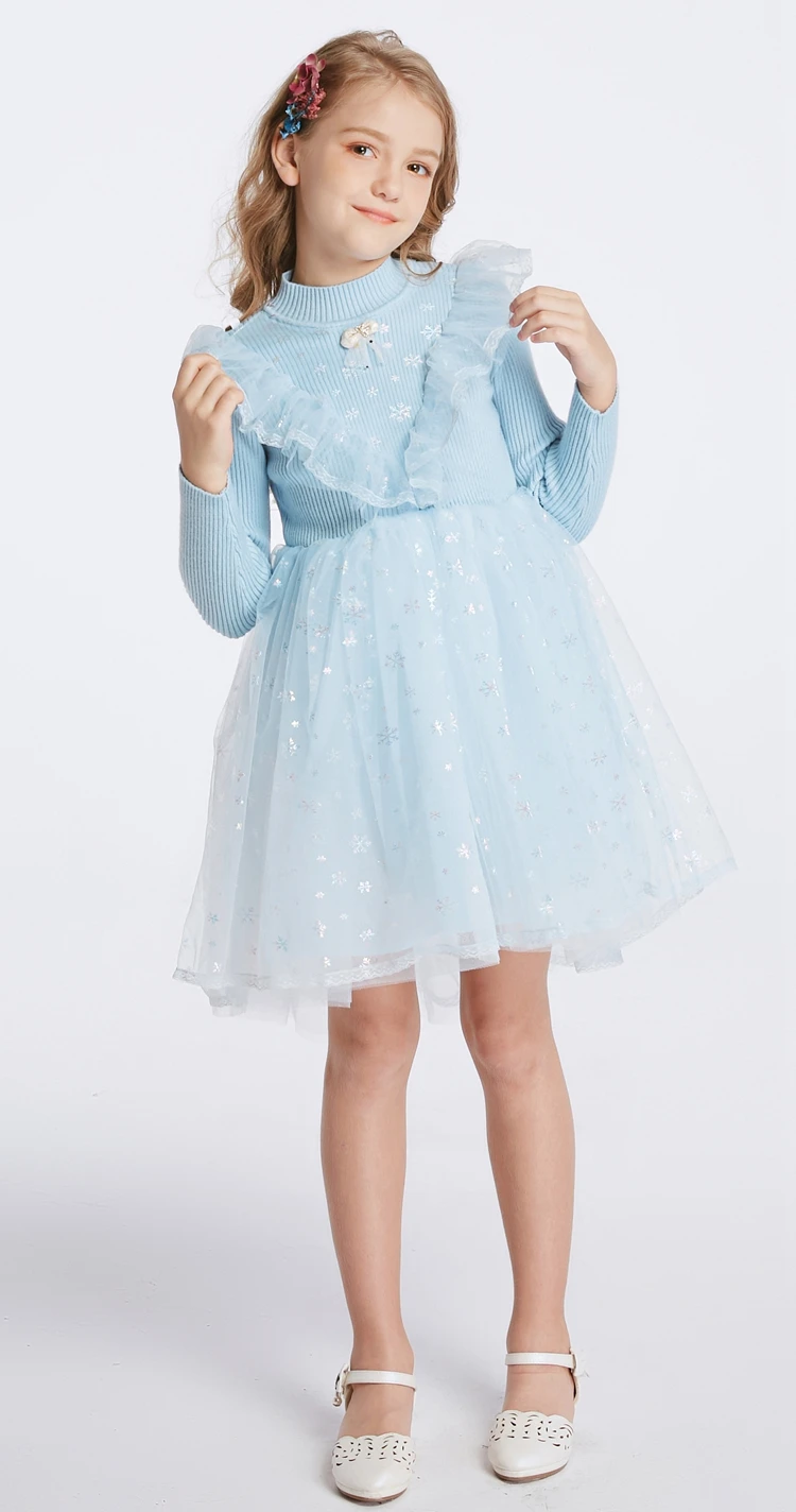 新款到货针织长袖冬季儿童服装生日派对女孩礼服