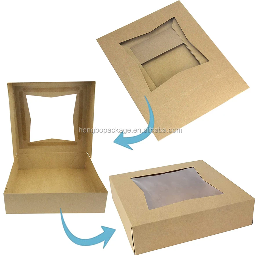 8inch White Easy Pop Up Bakery Boxes With Window 8x8x2.5inch Paper Cake Box For Pies Or Cookies