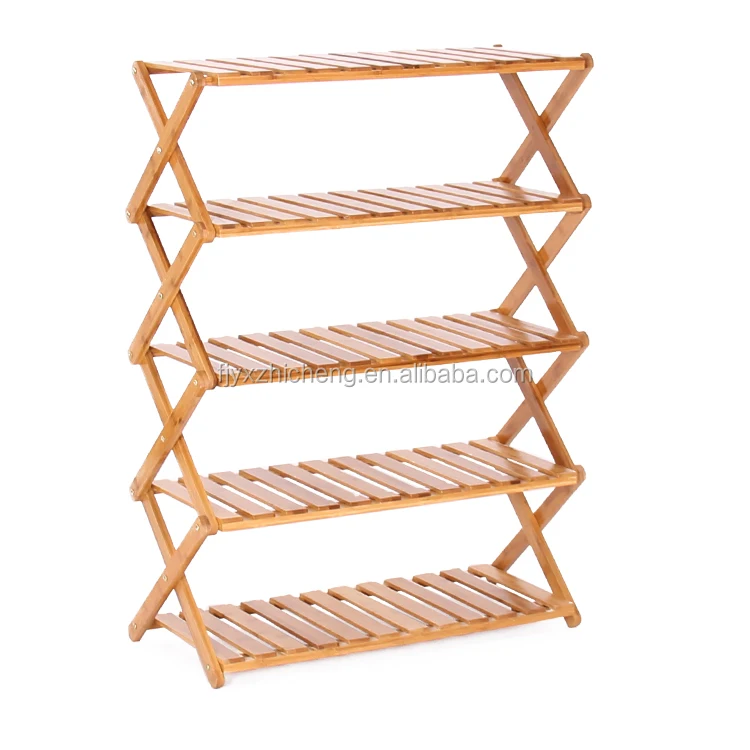 Folding Bamboo Shoe Rack, 3 Tier Storage Stand