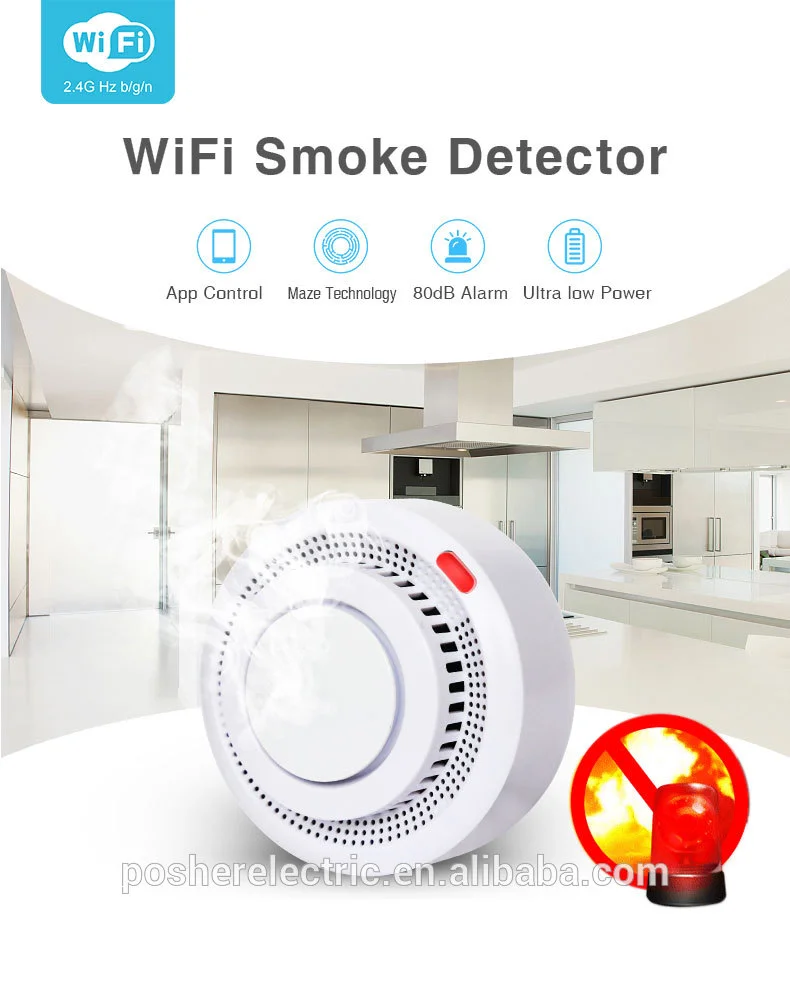 Home Security Tuya Smart App Ionization Compact Wifi Smoke Detector Alarm Motion Sensor