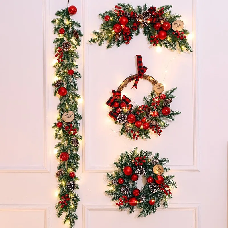 product yiwu factory wholesale 270cm luxury pvc christmas garland with natural pine cone decorated for home christmas decoration-5