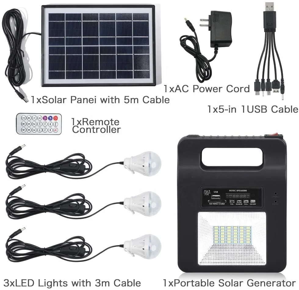 3 Led Lamps Portable Emergency Solar Generator Lighting Kit Solar