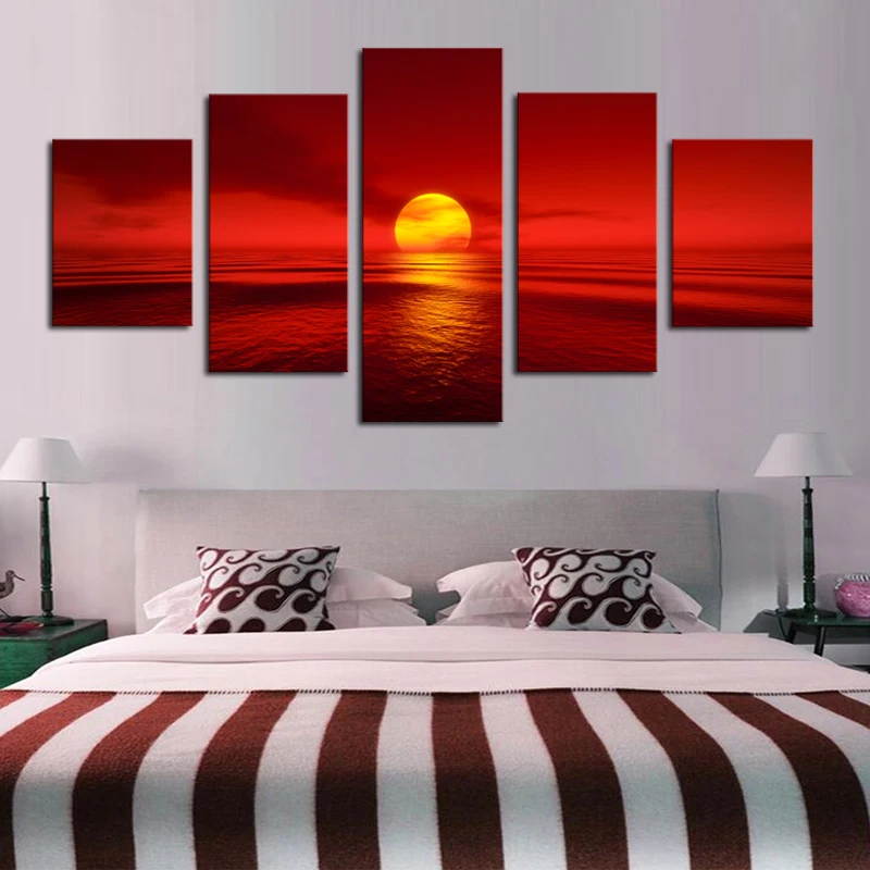 5 Miếng Hoàng Hôn Màu Đỏ Mặt Trời Biển Cảnh Quan Thiên Nhiên Poster  Seascape Hình Ảnh Đẹp Phong Cảnh Bức Tranh Phong Cảnh Hoàng Hôn Tường Nghệ  Thuật - Buy Đẹp