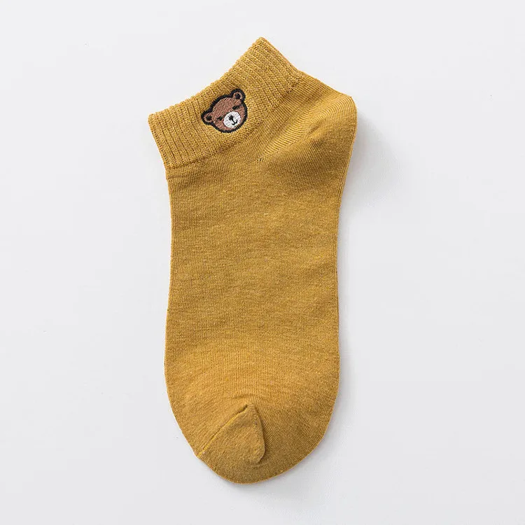 Women Socks Cute Bear Embroidery Custom OEM Socks Low Tube loose Socks Made Embroidery