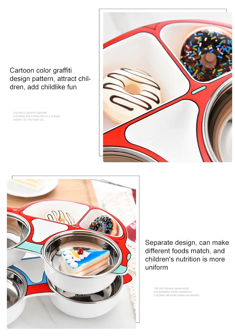 New Product 2021 Kitchen Accessories 3 Pcs Stainless Steel Baby Feeding Plate Spoon Fork Children Tableware Set Dinnerware Sets