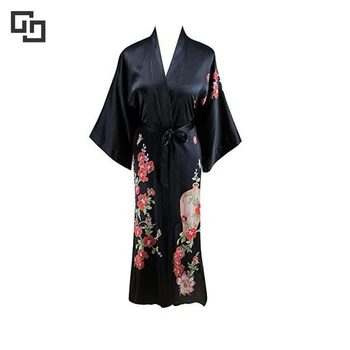 long black satin kimono robe