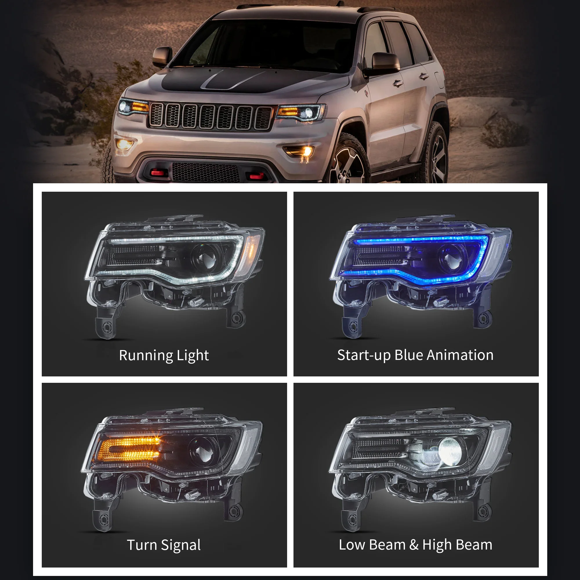 Vland Led Headlight For Jeep Grand Cherokee Wk2 20142021 4th Gen
