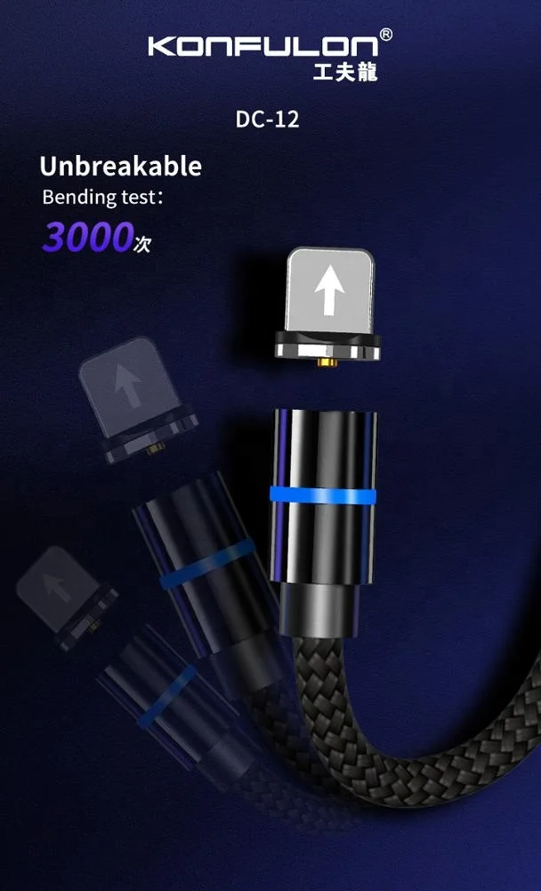 Konfulon 2A Magnetic Charging Cable 3 in 1 Nylon Braided Cable 3ft for iPhone/Huawei/Samsung - ANKUX.COM