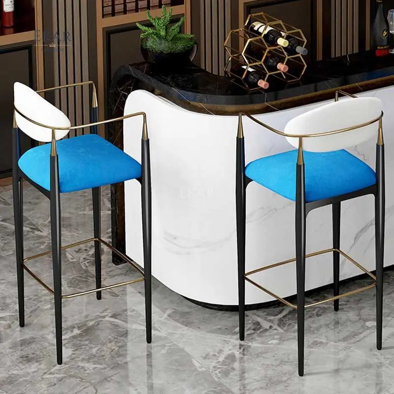 Ekar Furniture Wholesale Luxury Cafe Gold Gilt Metal orange Fabric High Standing Bar Stool Chairs manufacture