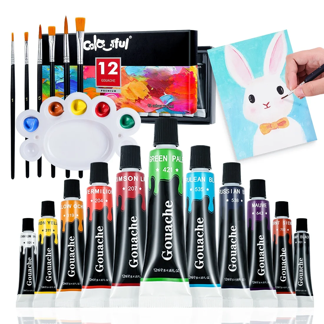 Gouache Paint 12 X12ml With Palette And Brushes Nontoxic Washable Gouache Paint Set For Kids