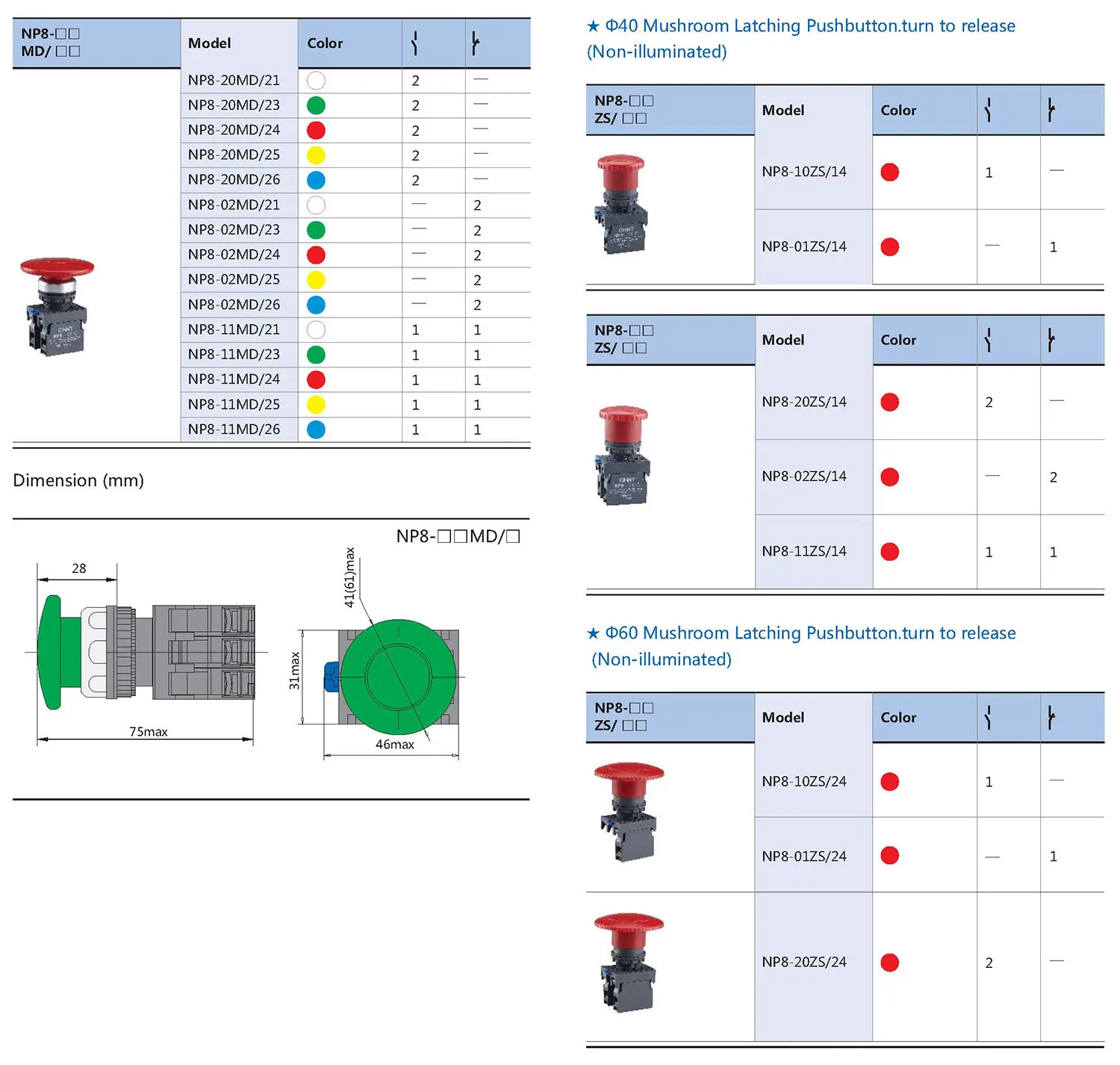 Chint NP8 NP8-11ZS/14 NP8-20X/31 NP8-11BN/2 NP8-11BN/4 NP8-10BN/2 NP8-10BN/3 NP8-11X/212 CHNT IP65 Waterproof Pushbutton Switch