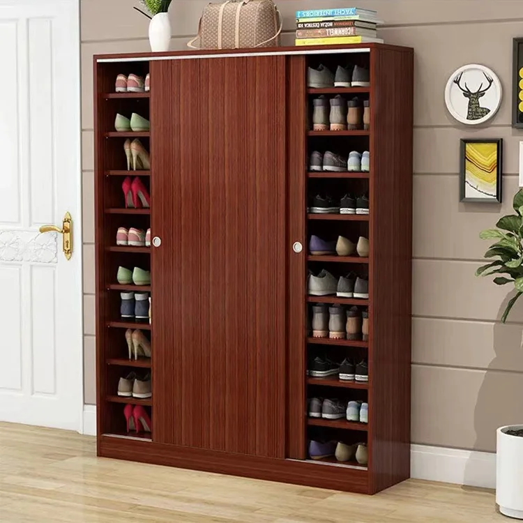 Modern Shoe Sliding Door Shoe Large Wooden Shoe Rack