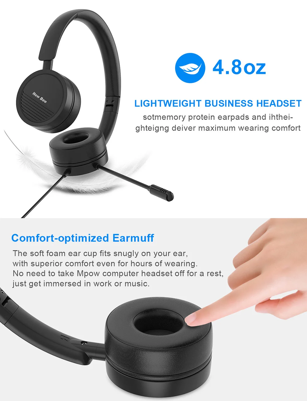 New Bee H360 3.5mm & Usb Plug Telephone Headphone Line Control Wired