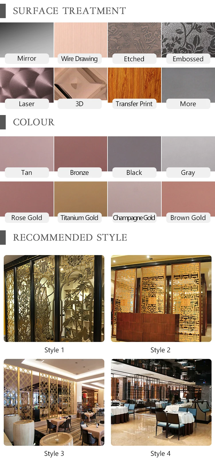 Customized multiple modern styles  luxury partition laser cut metal screens  room dividers decorative