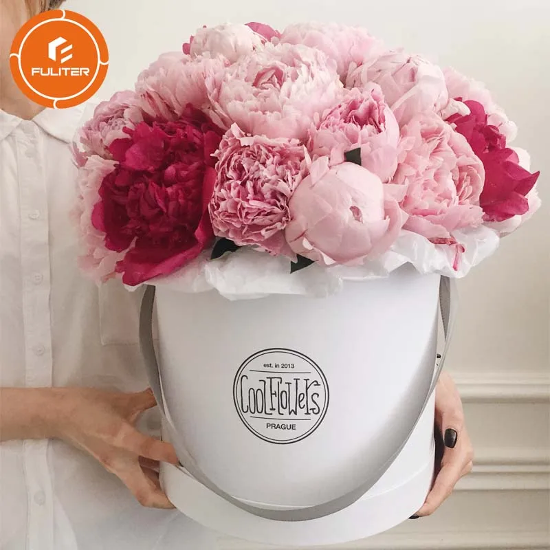 luxury plain white gift flower box cylinder flower box packaging