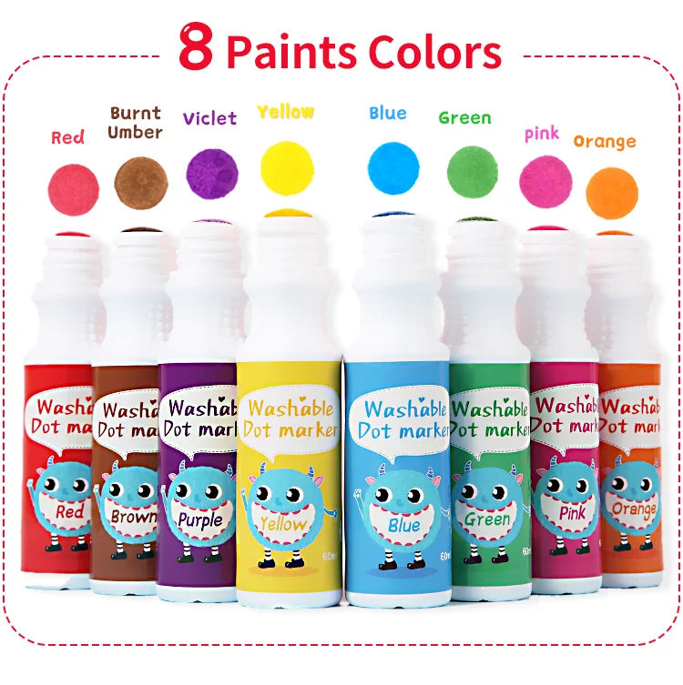 Safe Washable Dot Markers,8 Colors Nontoxic Paint Dauber For Kids