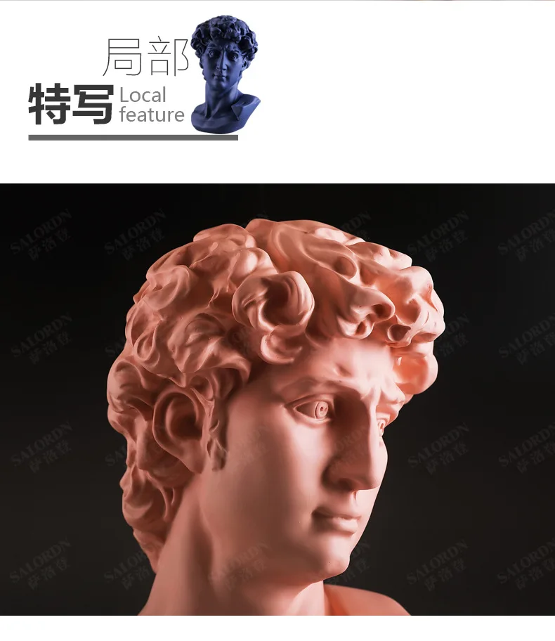 Dropship David Statue Bust Head Sculpture Cheap Red Blue White Resin