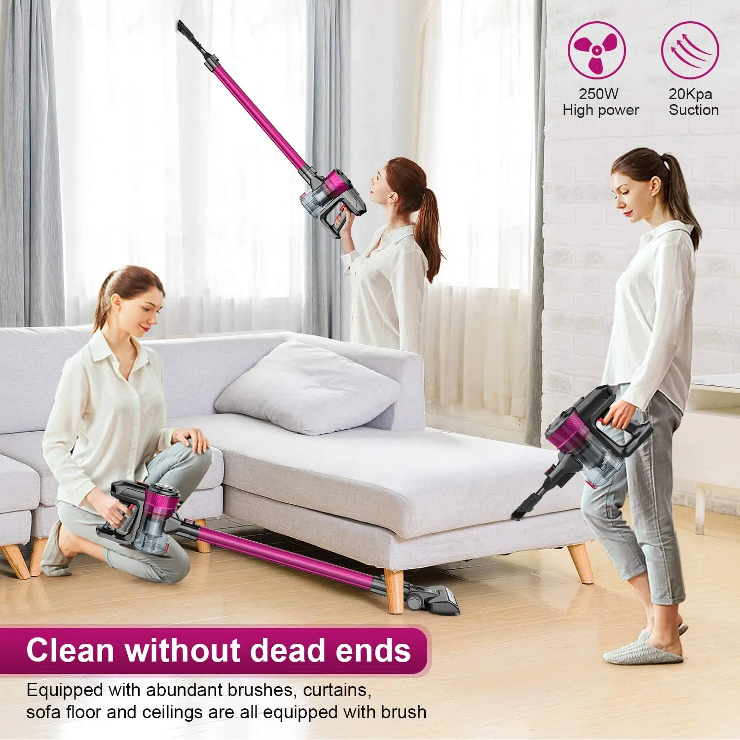 ONSON D18Epro Vacuum Cleaner Cordless Vacuum 20kPa Strong Suction 2-1 Stick 250W 