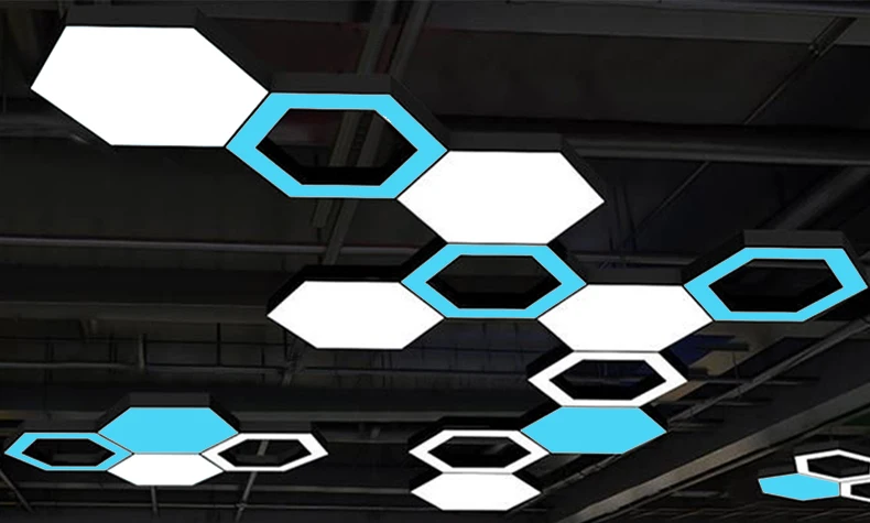product hexagonal honeycomb pendant light led creative irregular shape office gym mall supermarket lighting fixture-13
