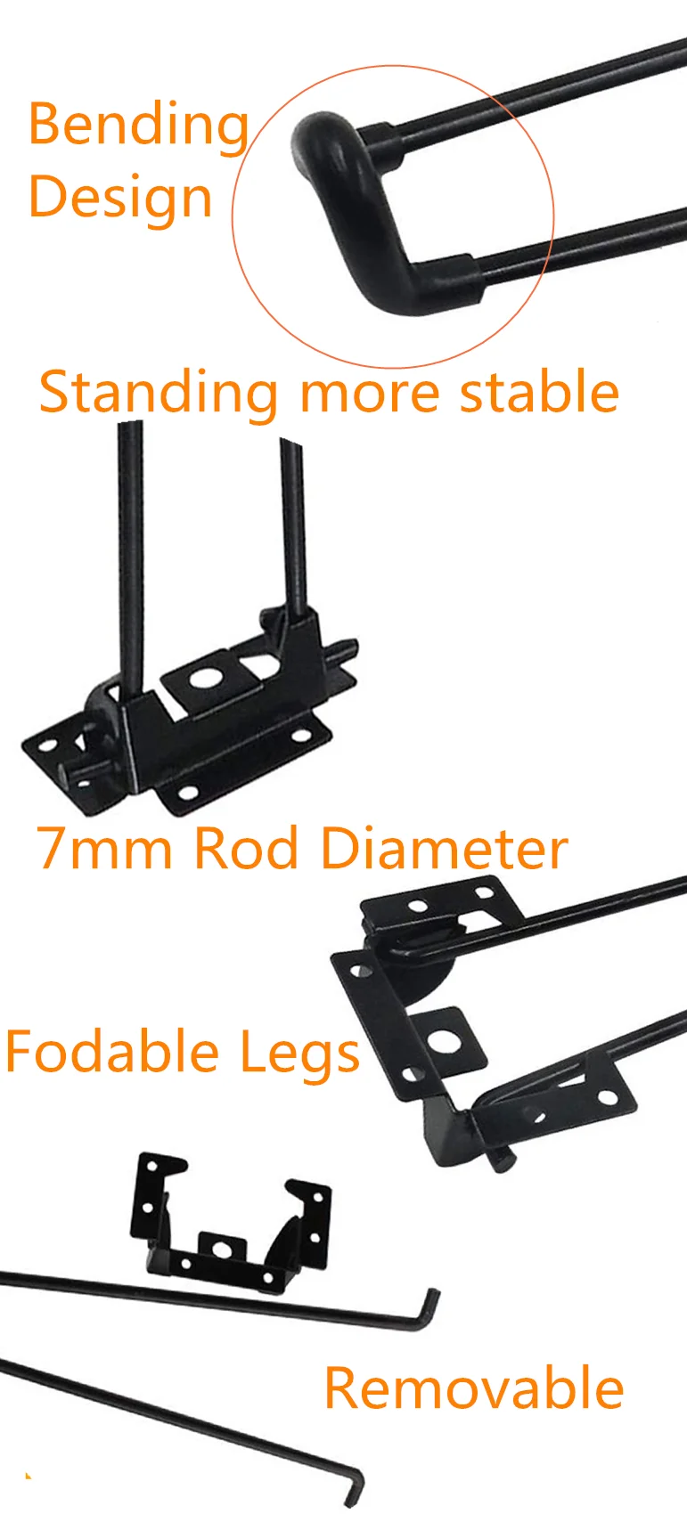 12 Inch Black Carbon Steel Solid Table Legs Folding