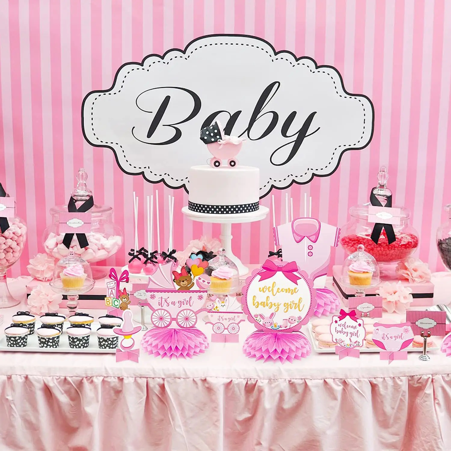 Pink Baby Shower Birthday Party Decorations Beehive Ball Set Up Girl