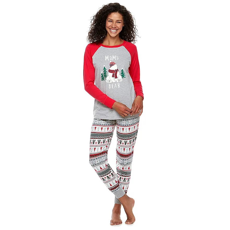Christmas Family Matching Pajamas Set Adult Women Kids Bear Sleepwear Nightwear 