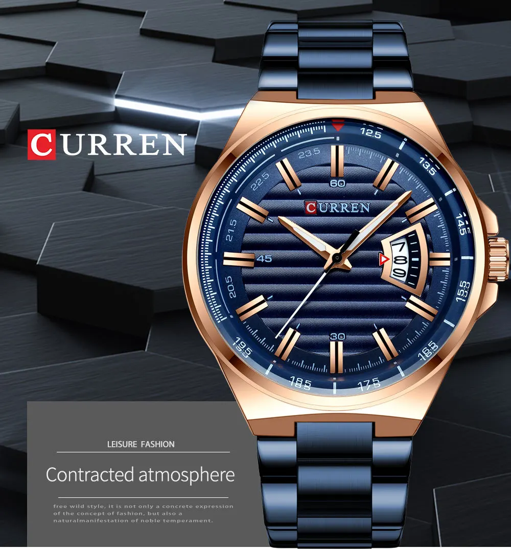 For CURREN 8375 Luxury Quartz Watches for Men Business New Calendar Relogio Masculino Waterproof Stainless Steel Band Alloy Fash