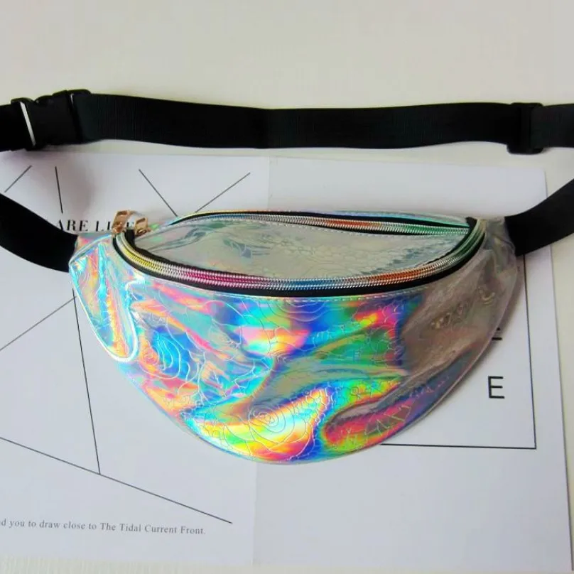 Promo Outdoor sport Running Fitness color PU Holographic Laser Waist Bag reflective fanny pack