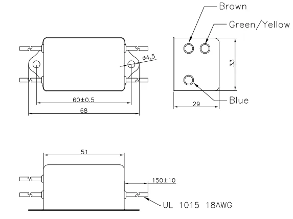Single Phase Power Line EMI Noise Filter 115/250VAC Oprating Frequency 50/60Hz