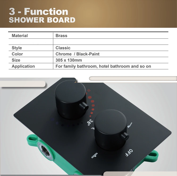 HIDEEP Bathroom shower faucet accessories three function hot cold water thermostatic control switch valve brass black main body