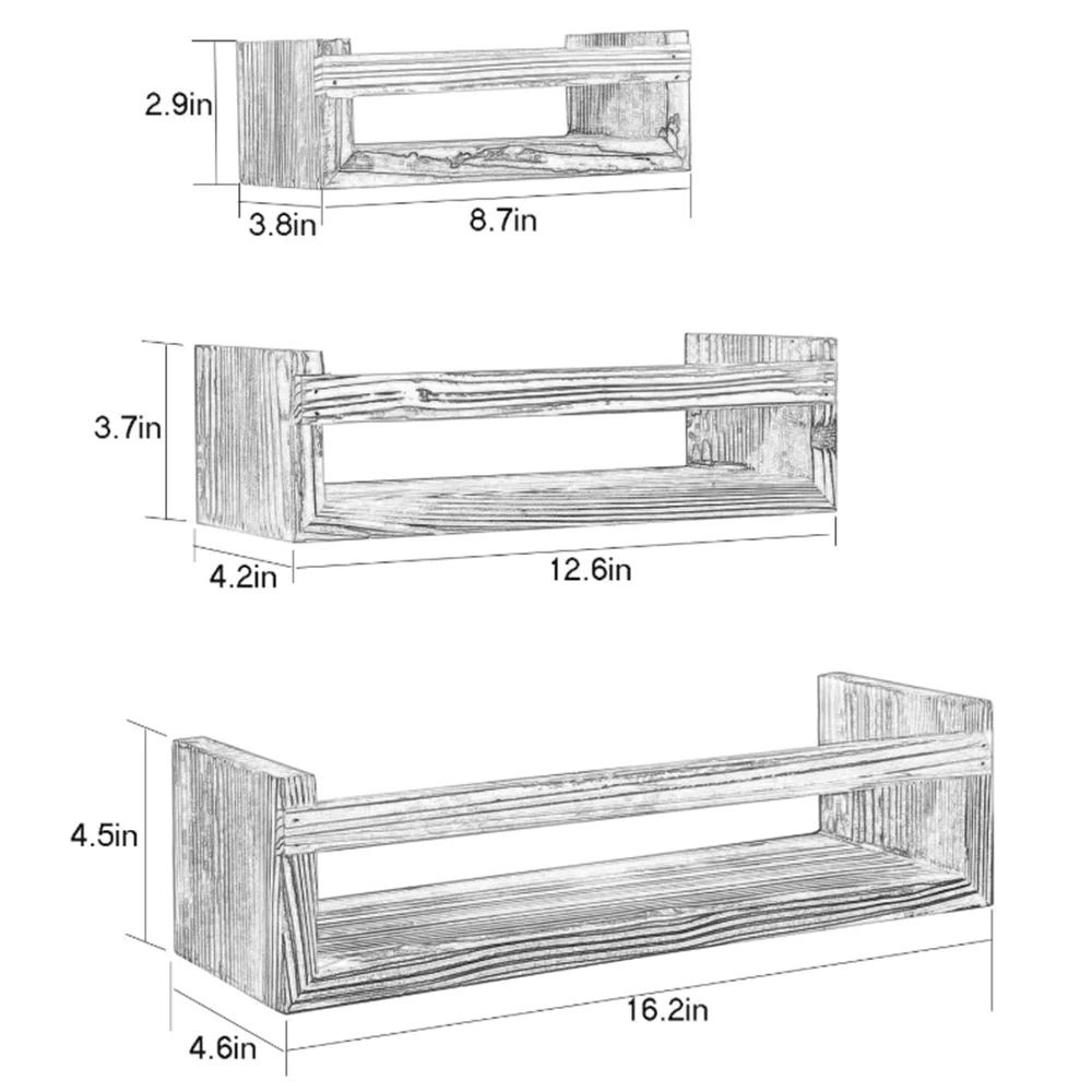 Set of 3 rustic multifunctional durable high quality wall mount solid wood floating corner shelves set