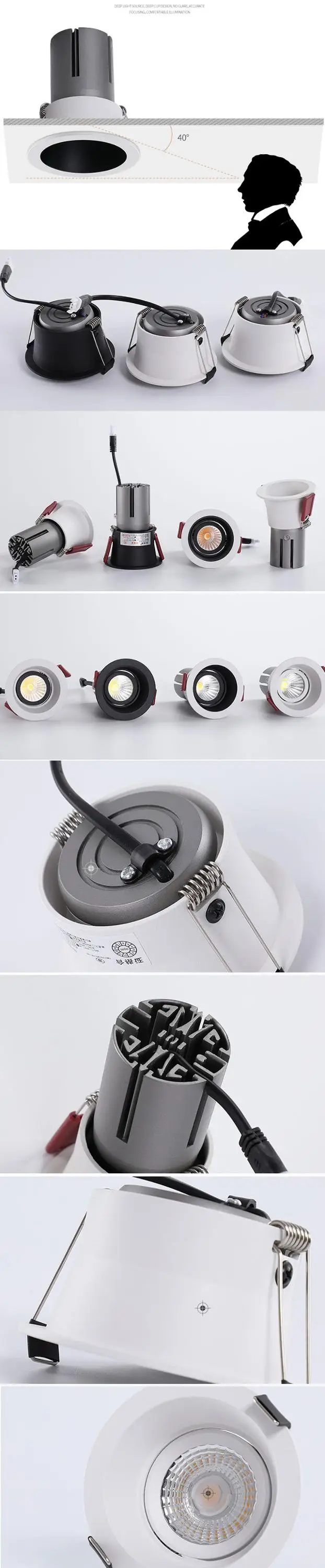 Round Dimmable surface mounted Recessed 12w LED Downlight,7w 15w 30w 40w indoor led down lights