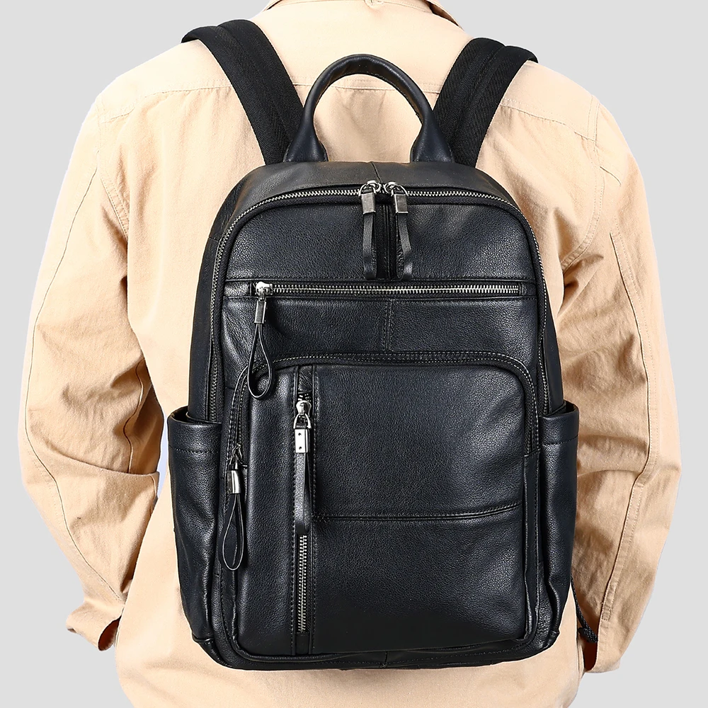 MARRANT Men Business Travel Leather Backpack 15 Inch Laptop Bag Backpack  Genuine Leather Backpack for Men
