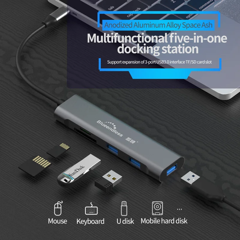 5 Port Type C Multiport Usb C Hdd Docking Station Laptop Aluminum Data ...