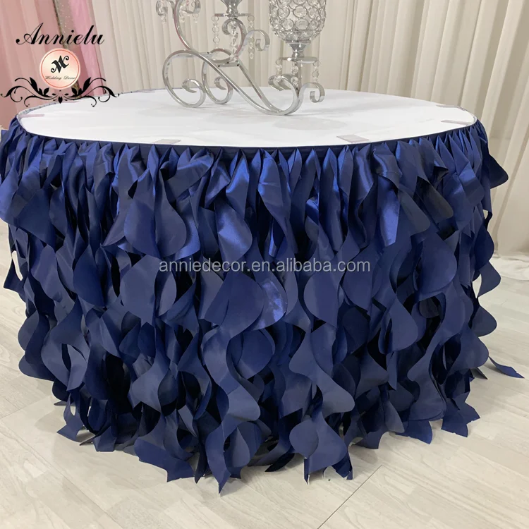 Hot sale royal blue curly willow wedding table cloth