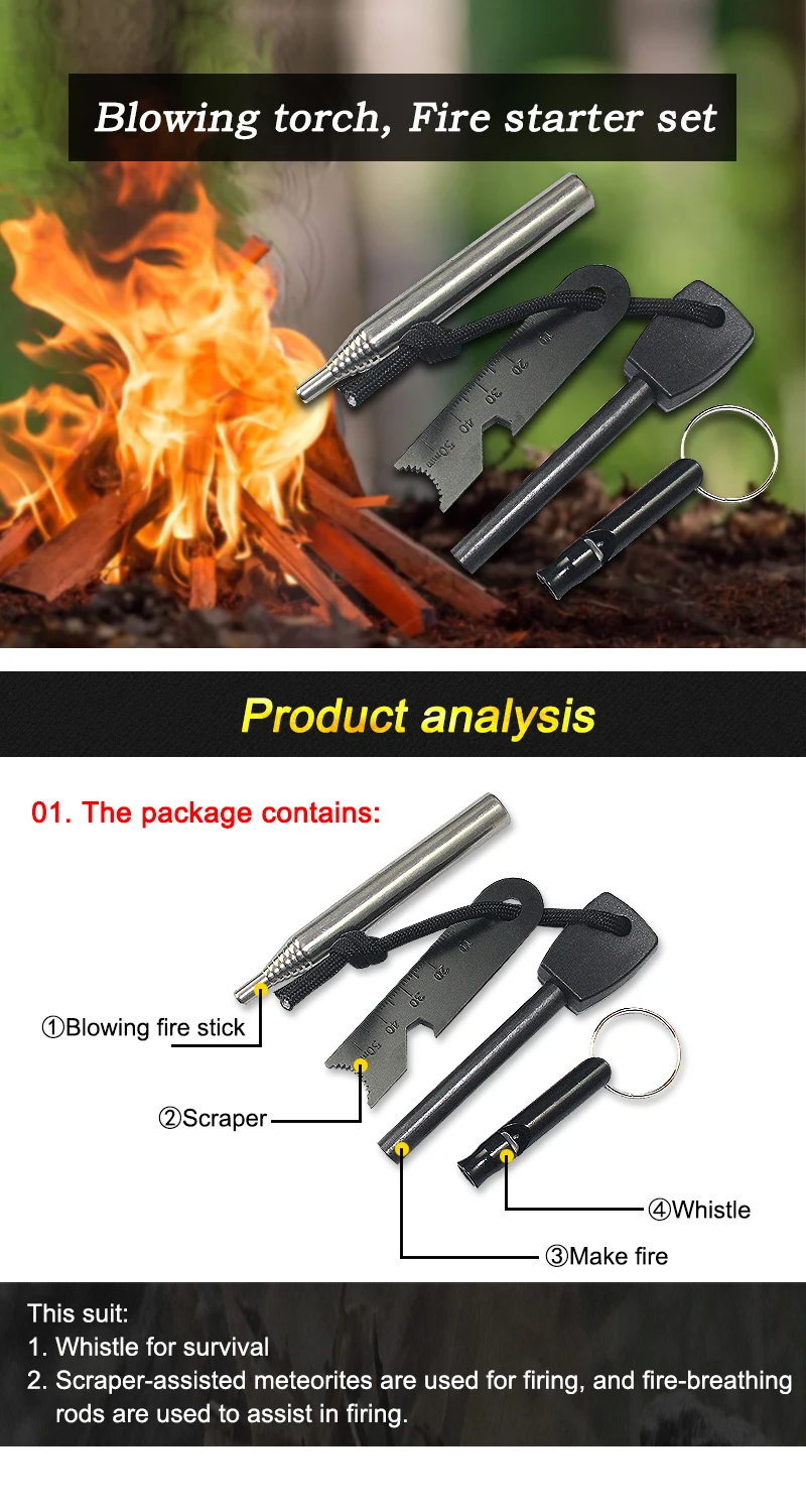 7 In 1 Survival Flint Gear Emergency Flint Lighter Stone,Wholesale