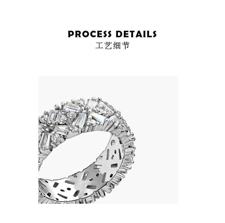 Luxury 925 Sterling Silver Ring for Women Full Diamond Niche Design with Exaggerated Personality Rhodium Plated for Anniversary