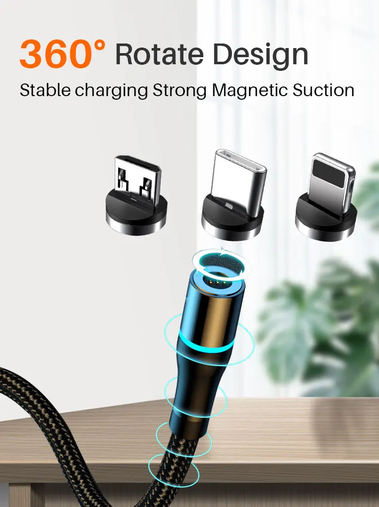 Nylon Braided Cable Fast Charger Mobile Phone Android Micro Usb For iPhone Type-C Usb-C Cable 3 In 1 Led Magnetic Charging Cable