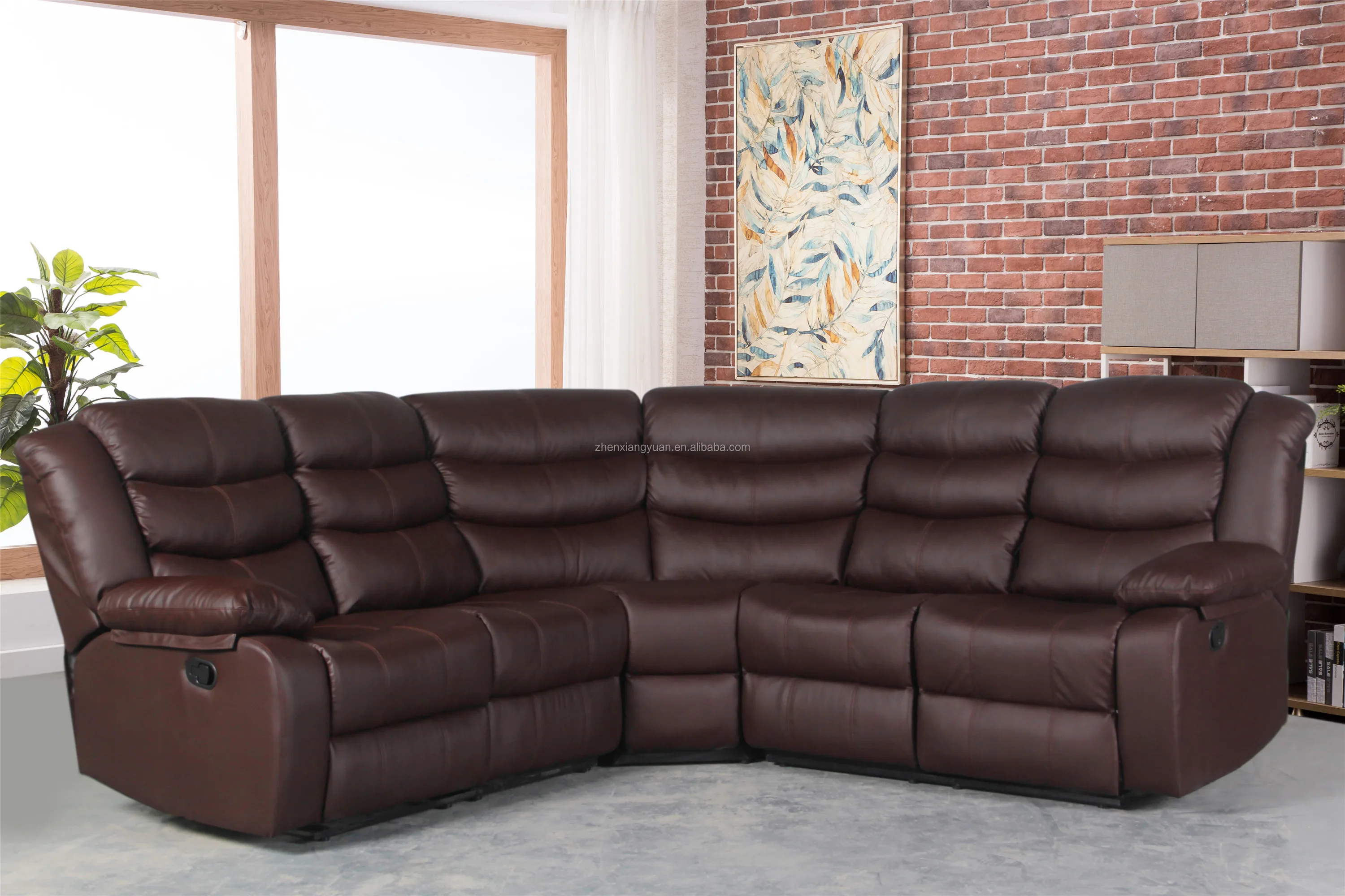 家用家具分段沙发斜躺棕色真皮分段沙发客厅