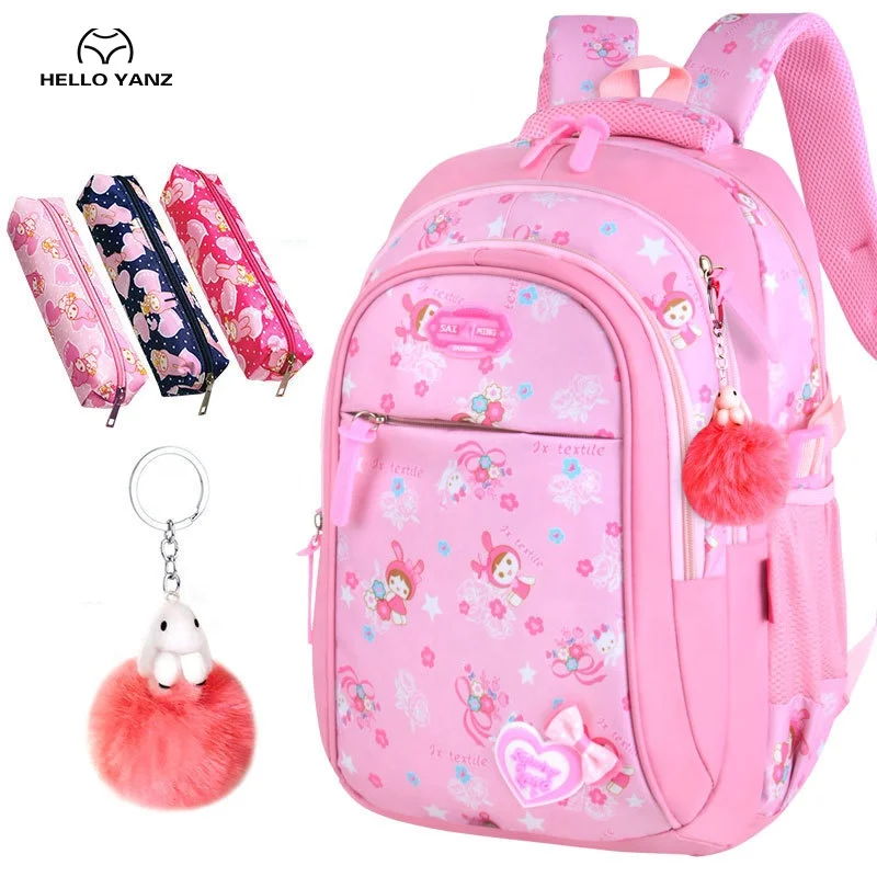 Cute Kids Primary School Girl School Bag With Pen Bag Pendant Children