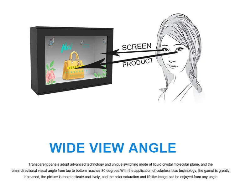 21.5 inch tft lcd panel display transparent touch screen box pcap advertising display cabinet
