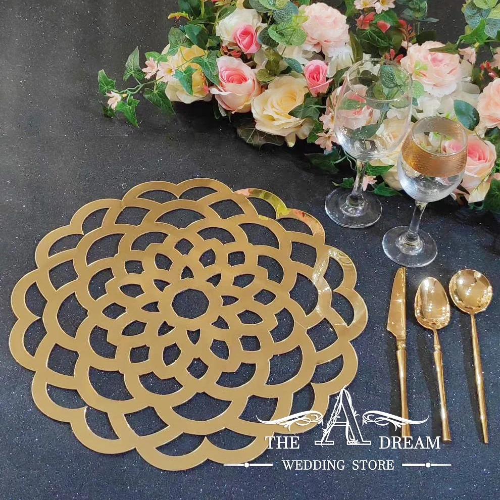 Golden Mirror Placemats For Banquets Luxury Table Setting Golden