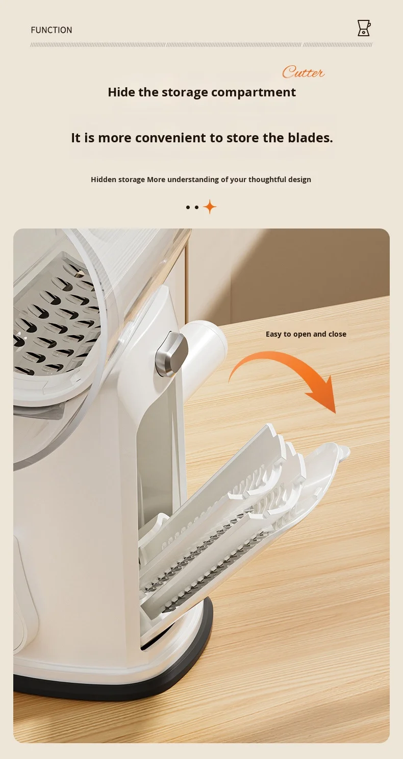 Multifunctional PP Drum Vegetable Slicer Hand-Cranked Fruit/Vegetable Tool with Multiple Blade Heads Safe Usage