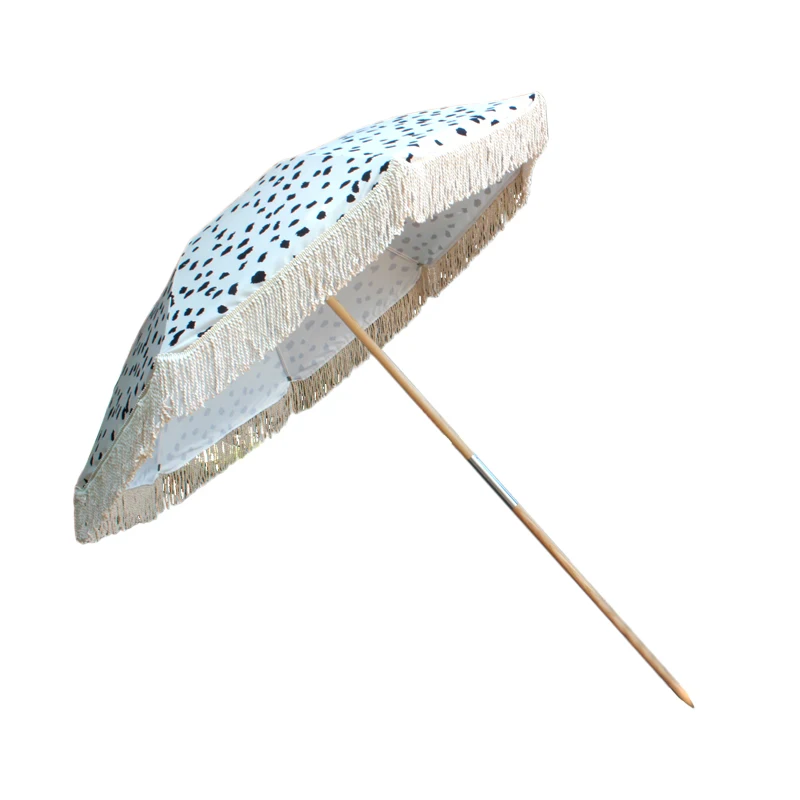 中国折叠标志打印强紫外线保护木制流苏沙滩伞户外