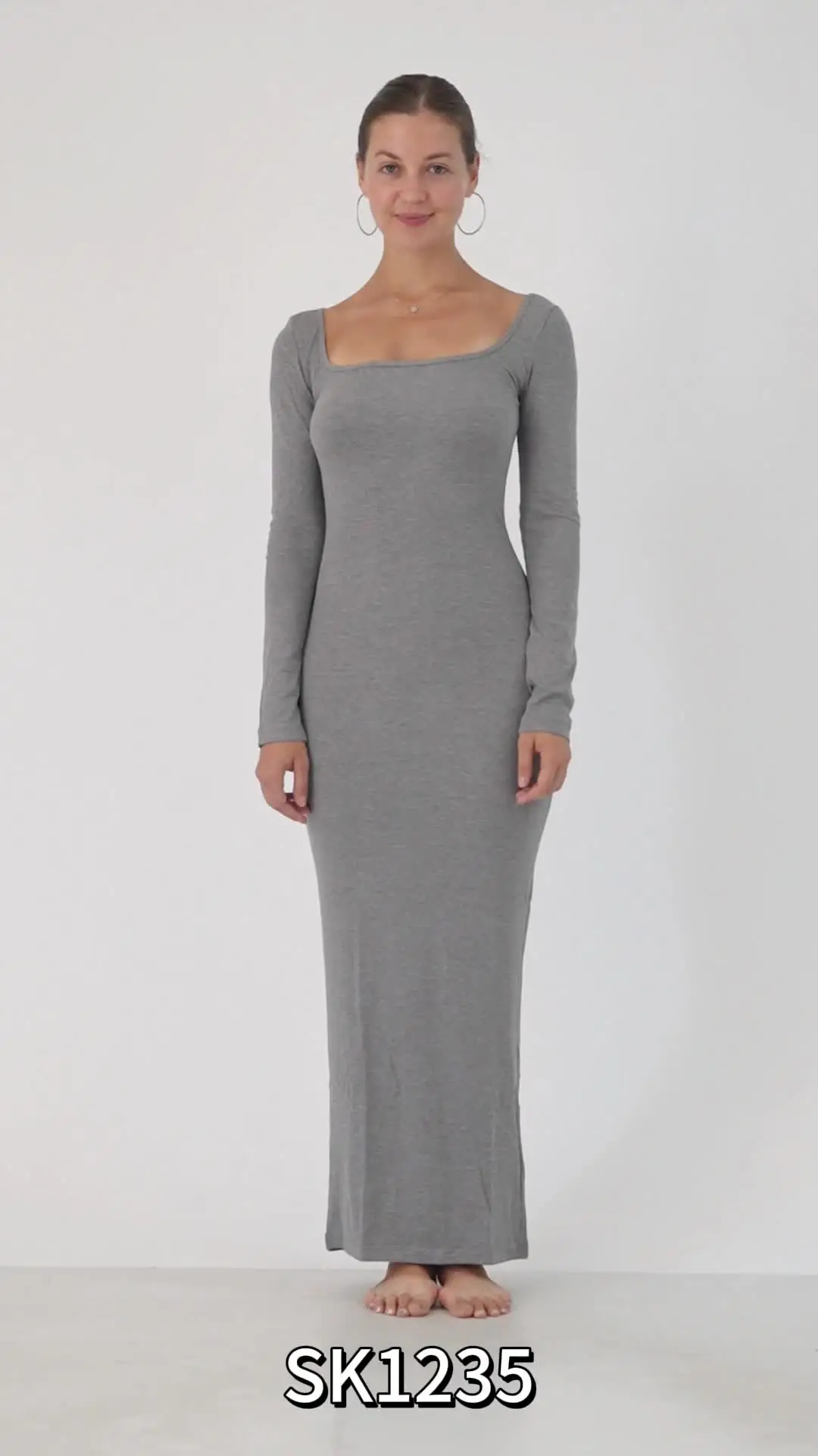 SK1235 Women Square Neck One-piece Dress Long Sleeve Stretchy Tight Fit  Workout Wear
